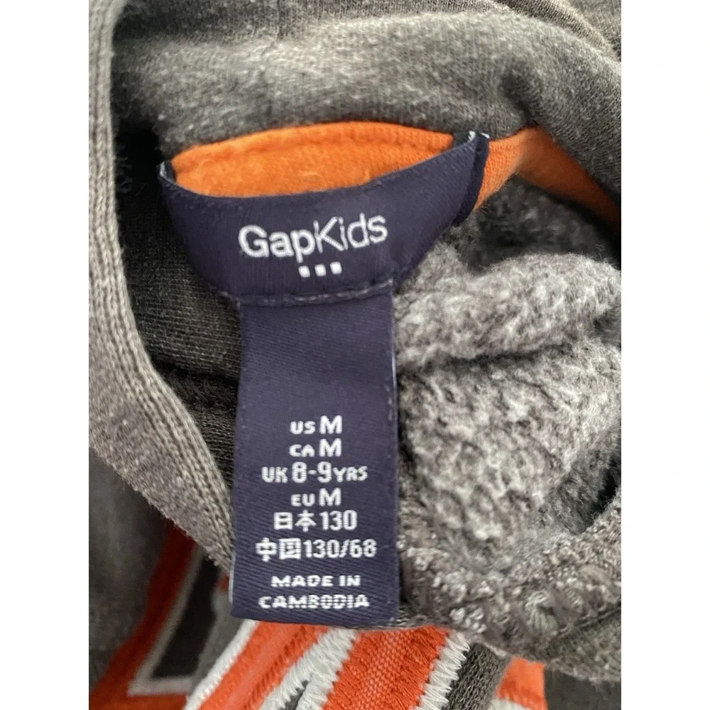 GAP‎ Kids Medium Logo Hoodie SweatshirtPull-Over Charcoal Gray & Orange